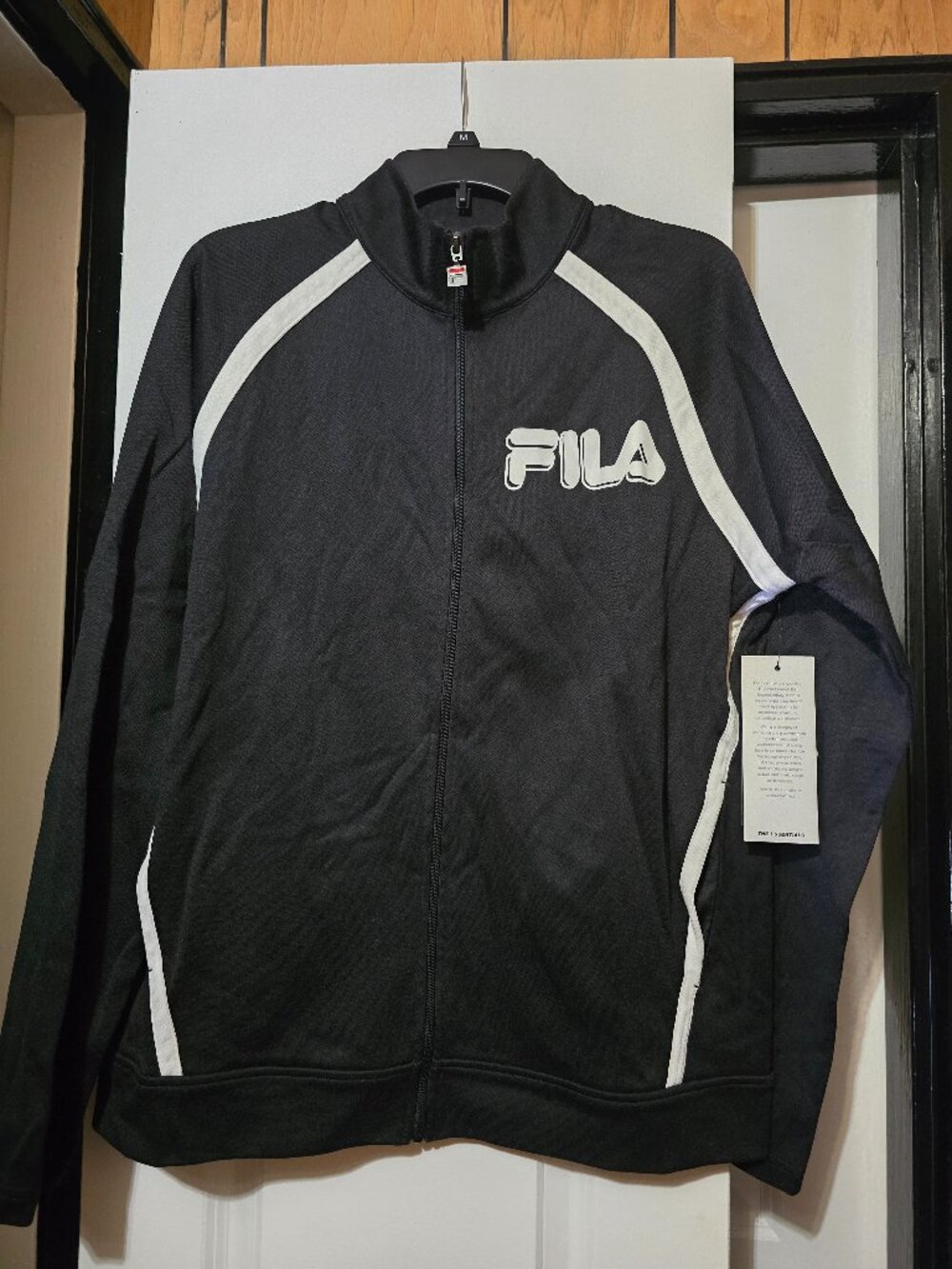 Fila Essential Men's Black Track-Style Jacket w White Logo & Accents -Size Large